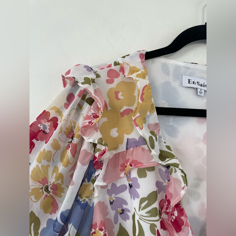 EN SAISON Floral Ruffle Wrap Dress Cottagecore Romantic S | Wedding Guest - Picture 7 of 11